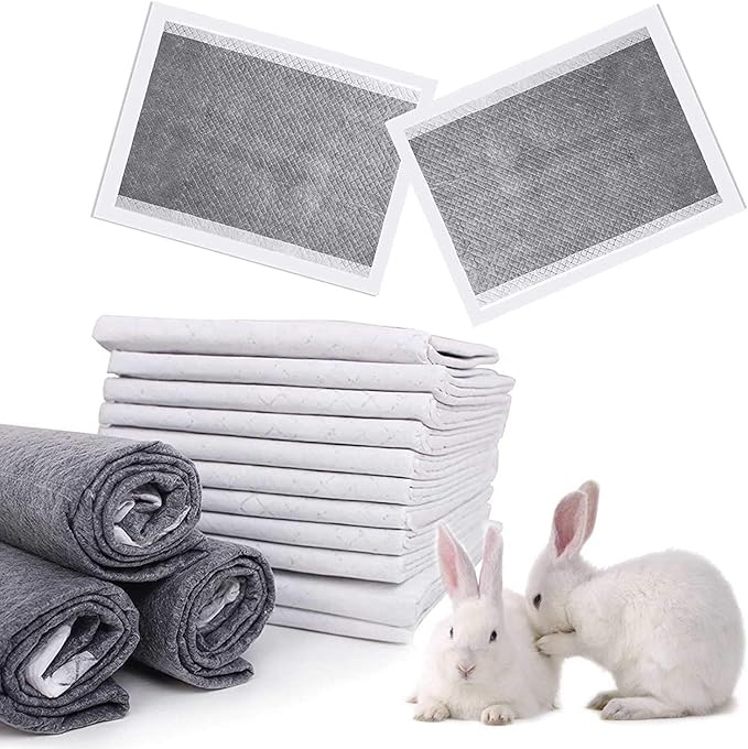 kathson Rabbit Pee Pads Disposable Cage Liners 40PCS All Absorb Black Carbon Odor Control Bunny Training Accessories with Quick-Dry Surface for Puppy Guinea Pig Kitten Hedgehog Small Animals