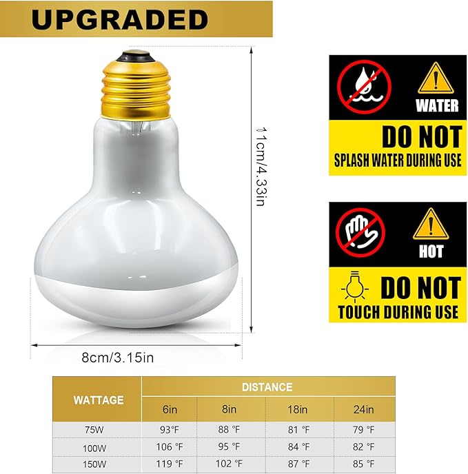 MIXJOY 75W Reptile Heat Lamp Bulbs, 2Pack Heat Lamp Bulbs for Reptiles Basking Bulbs UVA Daylight Basking Light Amphibians Heating Lamp Emitter for Lizard, Tortoise, Bearded Dragon Gecko, Chicken
