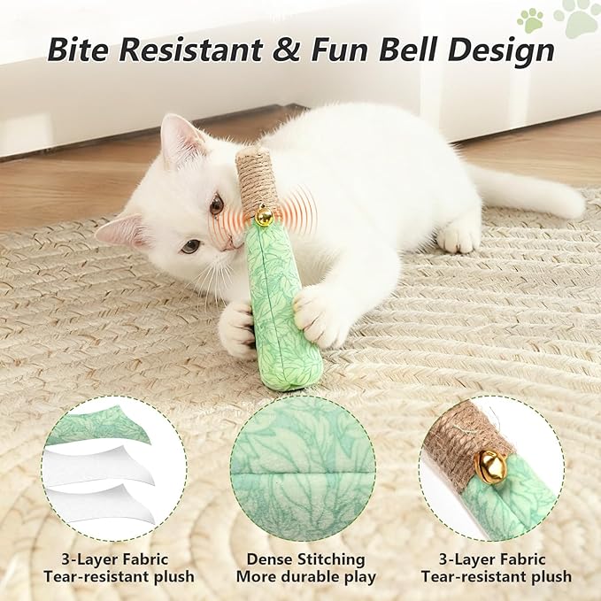 3 Pack Catnip Toys for Cats, Funny Cat Toys with Dental Rope & Fun Bell,100% Pure Organic Catnip Toys,Bite-Resistant Kitten Teething Chew Toys,Anxiety Relief Kicker Toys for Indoor Cats
