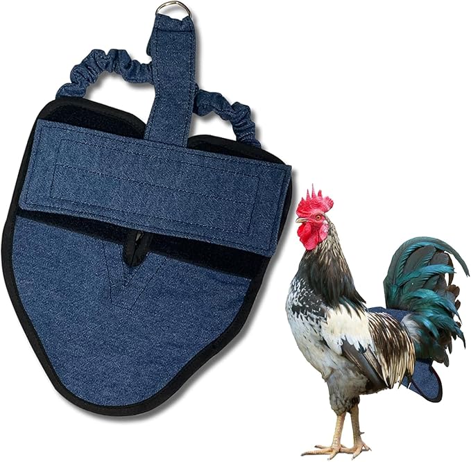 Hen Holster Bird Diaper, Wrap Around - for Hens, Roosters, Ducks, Leak-Proof Design, Comfortable Fleece Strap Bird Harness with Sewn-in Liner, Secure Hook and Loop Closure - Large, Denim