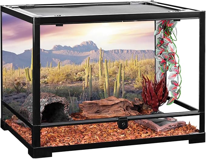 AWERT Reptile Habitat Background Blue Sky Oasis Mountain Cactus Sun and Desert Terrarium Background 60x24 inches