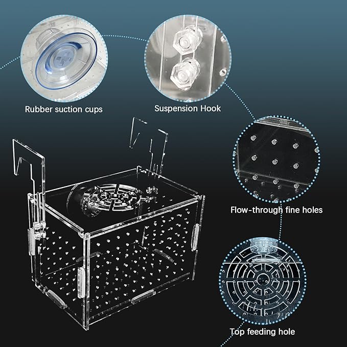 Hamiledyi Acrylic Breeding Isolation Box - Transparent Aquarium Hatchery for Guppy/Shrimp/Small Fish, Safe Nursery Tank with Air Tube & Suction Cups(5.9" × 3.9" × 3.9")