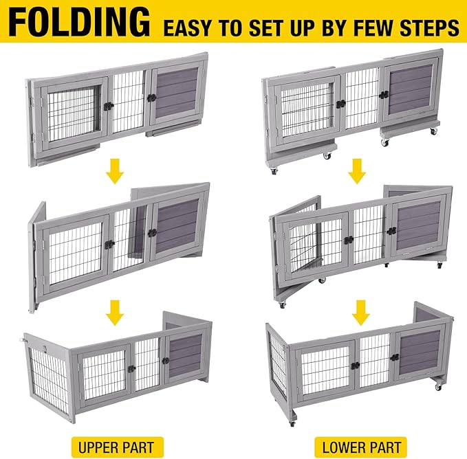 Aivituvin Rabbit Hutch Indoor Folding Bunny Cage on Wheels Outdoor Movable Guinea Pig Houses with No Leakage Pull Out Tray