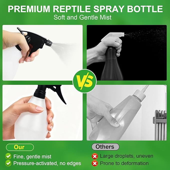 Professional Reptile Spray Bottle with Ergonomic Design,Reptile Mister Bottle,No Clog No Leak,Easy to Grip with Adjustable Nozzle,500ml(17oz)