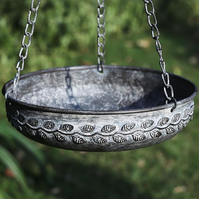 Hanging Bird Baths for Outside,Metal Bird Feeder,Hanging Birdbaths for Outdoors,for Garden Backyard Patio and Deck-Dark Grey