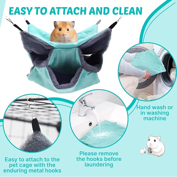 LYART Sugar Glider Pouch Hammock Bed Bedding, Sugar Glider Cage Accessories Toys for Rat, 3-Layer Hammock Make Pet Cages More Three-Dimensional (4.Pink)