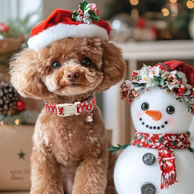 Christmas Dog Collar - Cute Red Snowman Christmas Puppy Collar with Safety Buckle, Soft Adjustable Holiday Dog Collars for Small Medium Large Dogs L