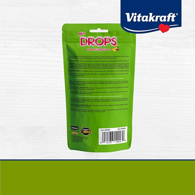 Vitakraft Drops Mini Banana & Cherry Flavor Dwarf Hamster, Rat, and Mouse Treat, 2.5 oz, Multi