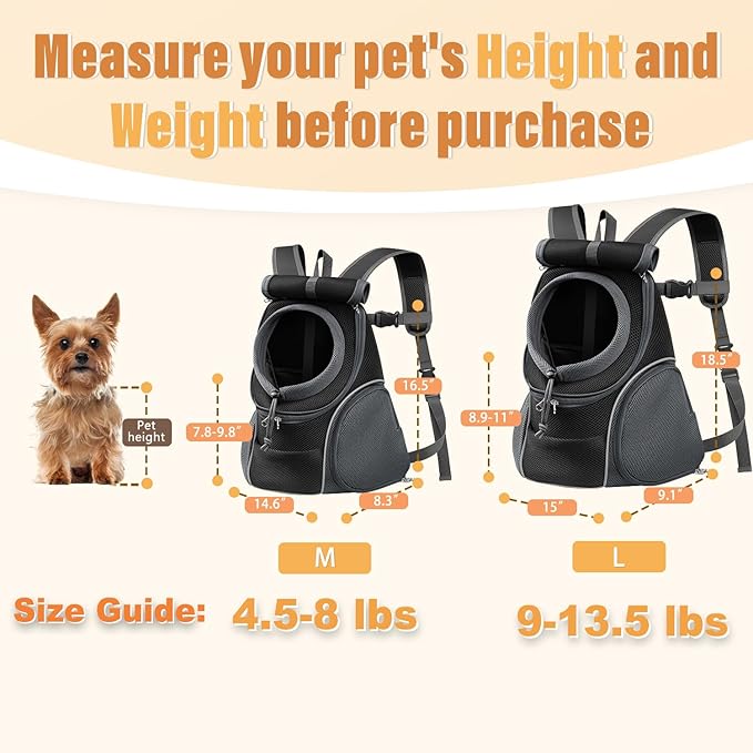YUDODO Dog Front Carrier Backpack with Sunshade Hood, 2 Head-Out (Front & Side) Breathable Pet Carrier for Small Dogs, Ventilated Lightweight Doggy Backpack for Hiking Outdoor (Upgraded – Black, L)