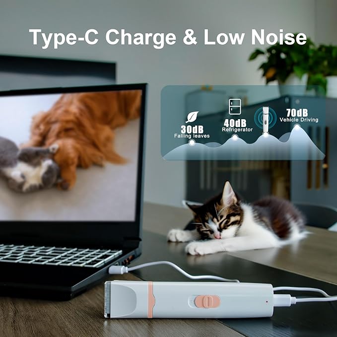 KIKETECH Quiet Dog Grooming Clippers - 4 in 1 Professional Dog Hair Clippers for Small Cats Dogs Pets, Rechargeable Cordless Pet Trimmer for Grooming, PinkRose