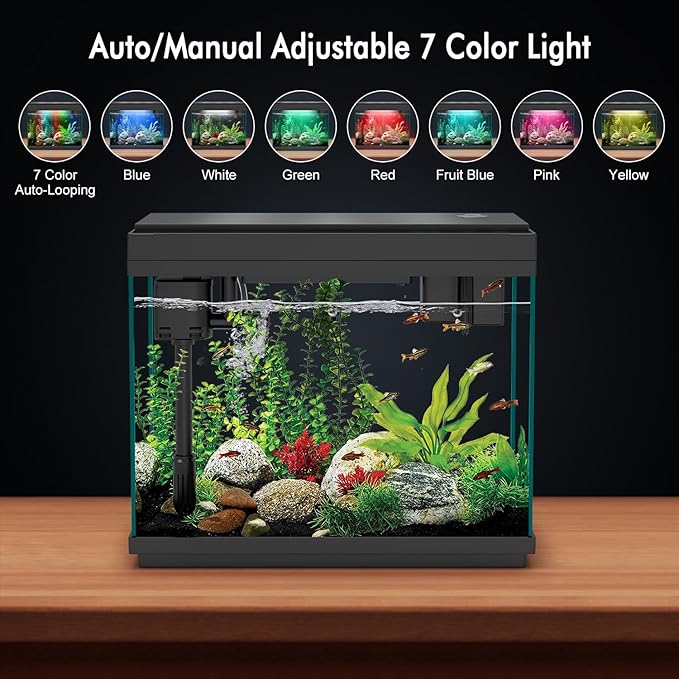 Smart Aquarium Fish Tank with Silent Water Pump, 2.4 Gallon Small Aquarium with Quick Start Kit, Temperature Display, Humidifier and RGB Lights, Perfect for Home, Office, and Decor