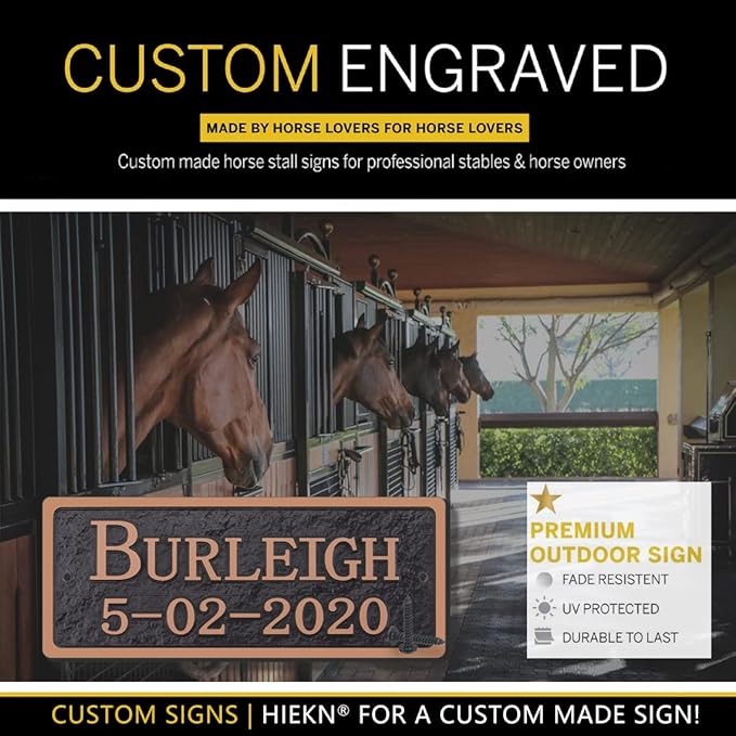 Acrylic Horse Stall Name Plate, 2.4" x 8" Personalized Stall Signs, UV Protected, Custom Pet Name Sign, All Weather Adhesive, Mounting (Antique Copper, Style 7)