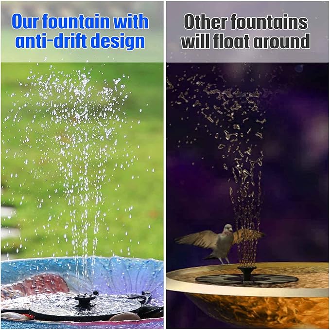 AISITIN DIY Solar Fountain Pump for Water Feature with 3.9ft Cord, Solar Bird Bath Fountain with 6 Nozzles, Solar Powered Water Floating Fountain for Bird Bath, Garden, Ponds Fish Tank, Outdoor