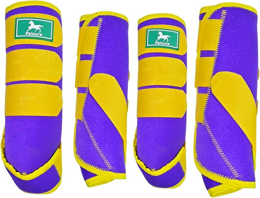 Equine Sport Horse Boots Set of 4 – Neoprene Leg Protection with Durable Hook & Loop Straps, Breathable & Comfortable Fit for Training, Riding, and Performance（Purple, Medium）
