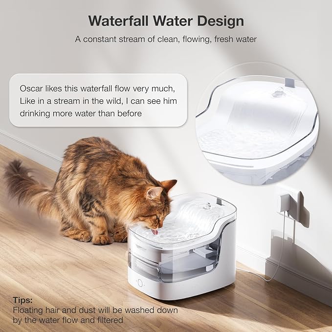 Cat Water Fountain Ultra-Quiet/8 Layers Filtration/BPA-Free/Dogs Automatic Water Dispenser Water Fountains for Cats Wireless Pump 2.4G WiFi(PF1)