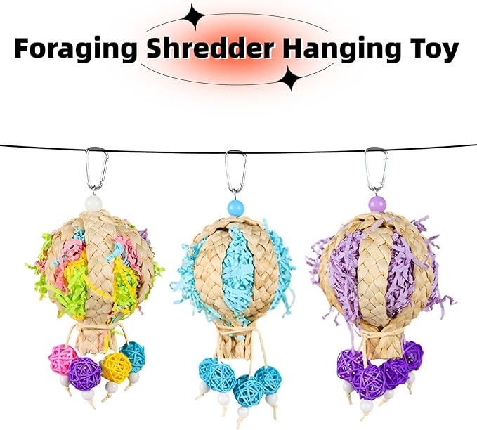 Bird Toys Foraging Shredder Hanging Toys Rope Perch with Bell Parakeet Toy Parrot Swing Climbing Standing Toys Bird Cage Accessories for Conure Cockatiel Budgies Lovebird, 2 Pack