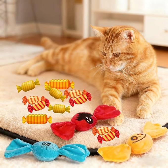 Retro Shaw Christmas Cat Toys,Kitty Xmas Bundle Candy Catnip Toys with Crinkle Sound Inside,3PCS Sweet Treats Cat Toy, Trick or Treat for Kitten Toys,Interactive Indoor Kitty Kicker for All Breeds