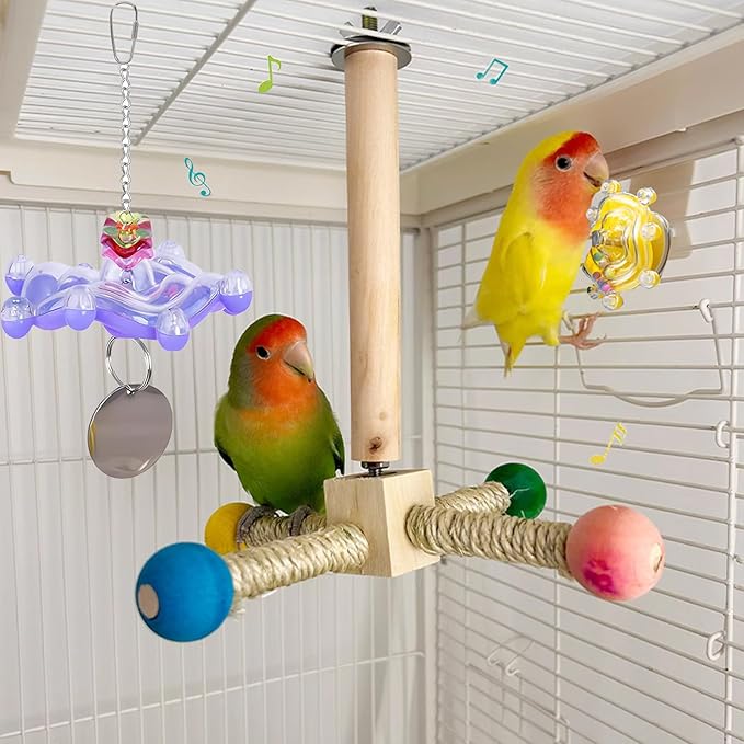 Parakeet Toys, Bird Toys for Parrots,Colorful Interactive Spinner Rattle Parrot Toy,Wheel Bird Chewing Exercise Toy, Birdcage Enrichment Toys for African Grey, Macaw, Budgie, Conures,Cockatiel(2pcs)