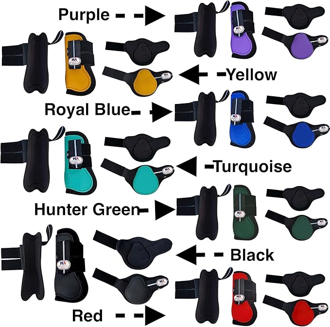 Majestic Ally Horse Leg Protection Fetlock and Tendon Boots Set, PU Shell, Neoprene Lining, Hook and Loop Closures, Multiple Colors and Sizes
