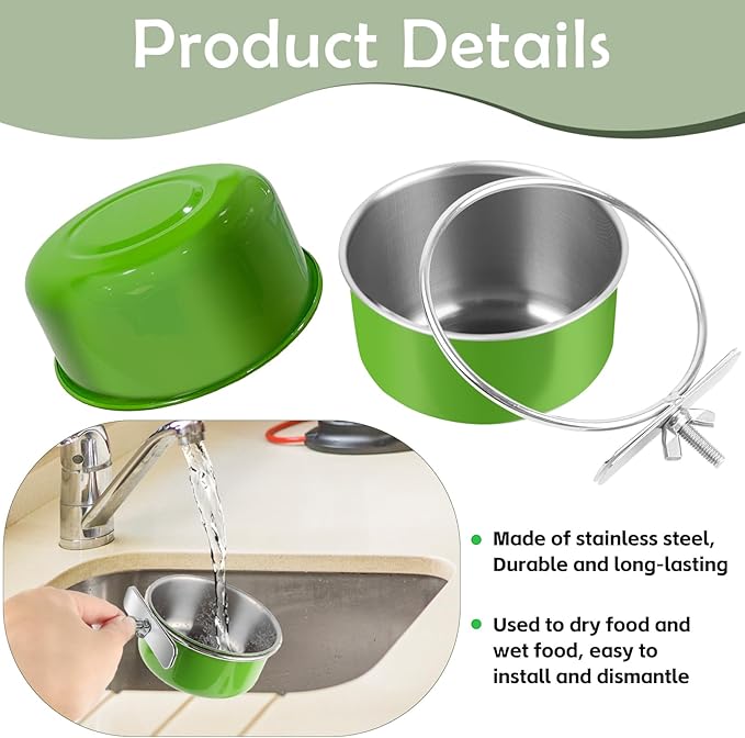 4 Pcs Stainless Steel Bird Bowls, Small Bird Food Dishes for Cage, Parrot Cage Feeder with Clamp Holder for Parakeet/Cockatiels/Conure/Budgies/Ferret/Small Animal