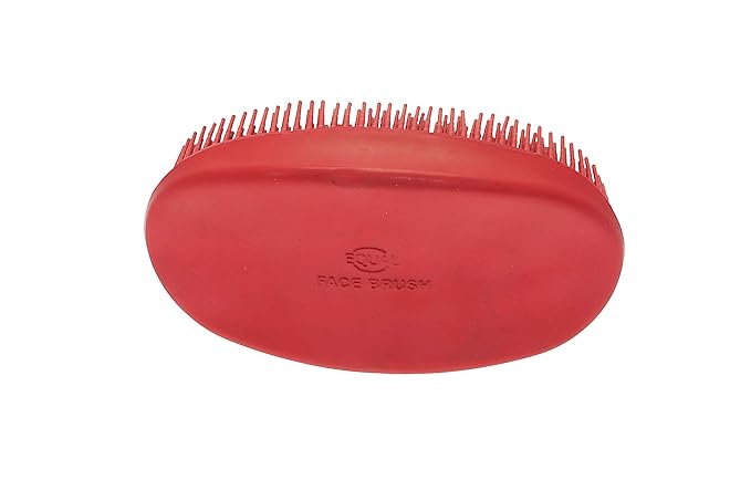 Grewal Equestrian Oval Face Grooming & Bathing Curry Brush for Horses, Dogs, Cats, & Other Pets - Very Soft Bristles (Red)