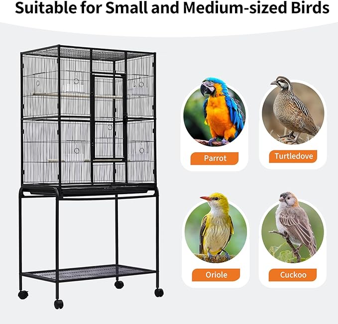 Large Bird Cage,62.6" H Big Bird Cage with Stand for Parakeets Parrots Conures Lovebird Cockatiel Black