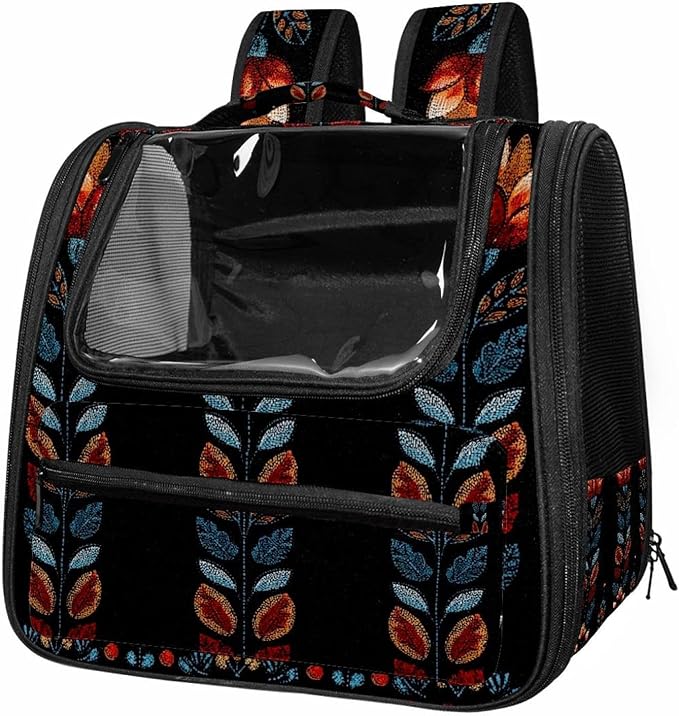 Dog Carrier Backpack for Small Pets - Cat & Dog Backpack for Hiking, Camping or Travel, Motifs African Boho Paisley Floral (28)