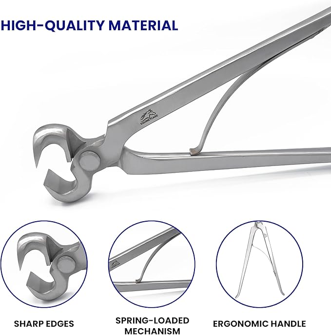 Equine Care Spring-Loaded Hoof Nippers – Chrome Vanadium Steel Farrier Tools | 10″ & 12″ Hoof Trimmers with Ergonomic Grip for Foals, Ponies, Miniature Horses, Donkeys, Goats & Livestock (12 inch)