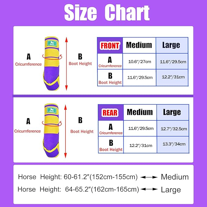 Equine Sport Horse Boots Set of 4 – Neoprene Leg Protection with Durable Hook & Loop Straps, Breathable & Comfortable Fit for Training, Riding, and Performance（Purple, Medium）