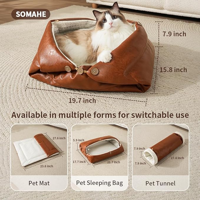 Cat Beds for Indoor Cats Dog Bed for Small Dogs 5 in 1 Function - Leather Mats Bed Cave Pillow Pad for Puppy & Kitten Four-Season 27.5 * 35.4inch Grey