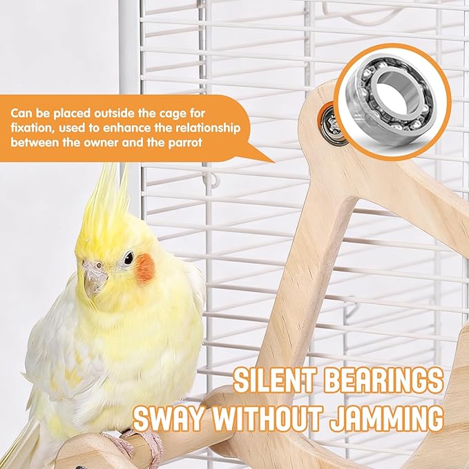 Bird Stand Perch Toy,Interactive Rocking Parakeet Toy and Perch, Wooden Exercise Wheel Cockatiel Toy, Intelligence Puzzle Enrichment Toys,Bird Playground Play Stands for Conure Budgie(A)