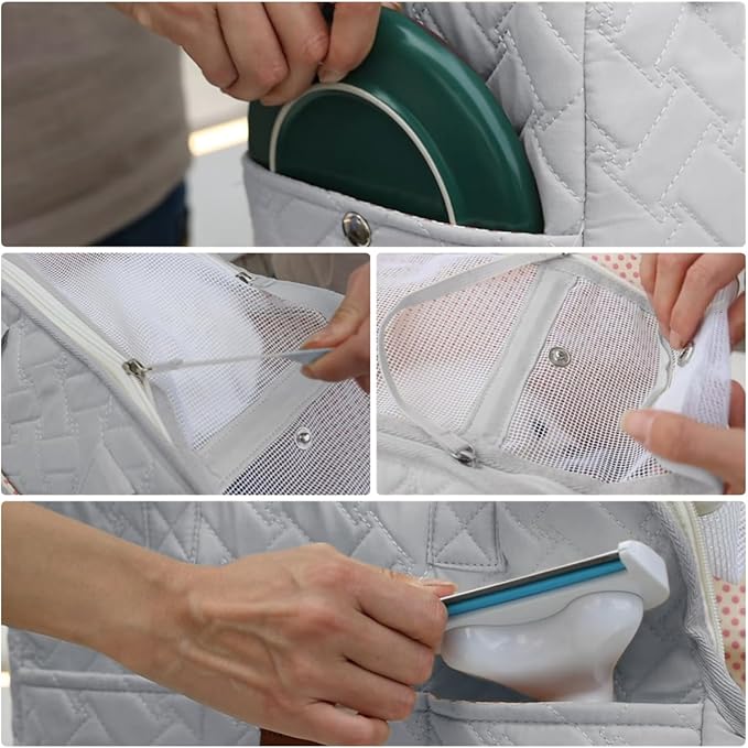 Grey Small Puppy Carrier Purse,Woman Style Pets Bag for Cat Kittens Multiple Pockets,Breathable Mesh Soft Cushion,Travel Outdoor Picnic Pets Totes,MAX 6 lb (Grey, Small)