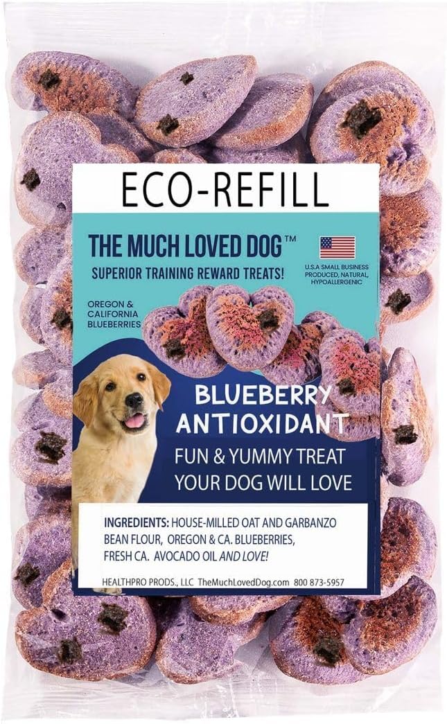 The Much-Loved Dog™ – Natural Fresh-Baked Training Treats in Refillable Airtight Fresh-Keeper™ – U.S.A. Made, Human-Grade Ingredients, Ideal Dog Treats Small Dogs & All Breeds (Blueberry)