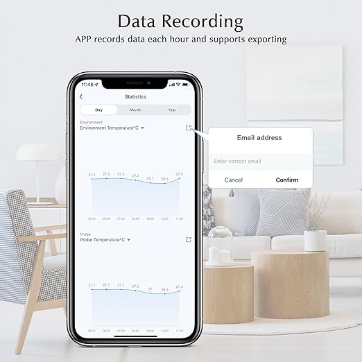 Aquarium Thermometer, Smart Fish Tank Thermometer App Monitor, Free Data Export ℉/℃, WiFi Hygrometer for Babyroom, Greenhouse, Fish Tank, Refrigerator, White 2 Pack with Screen