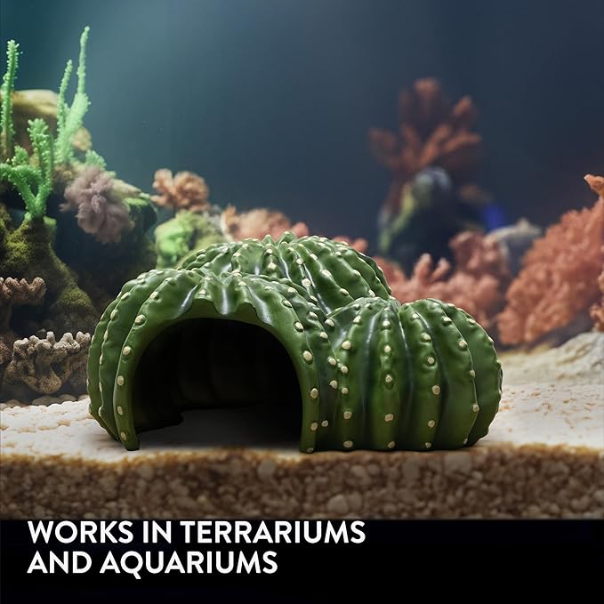 Navaris Cactus Shaped Reptile Hide Out - Reptile Accessories for Leopard Gecko, Snake, Tortoise, and More - Unique Hideout for Vivarium Decorations - Large