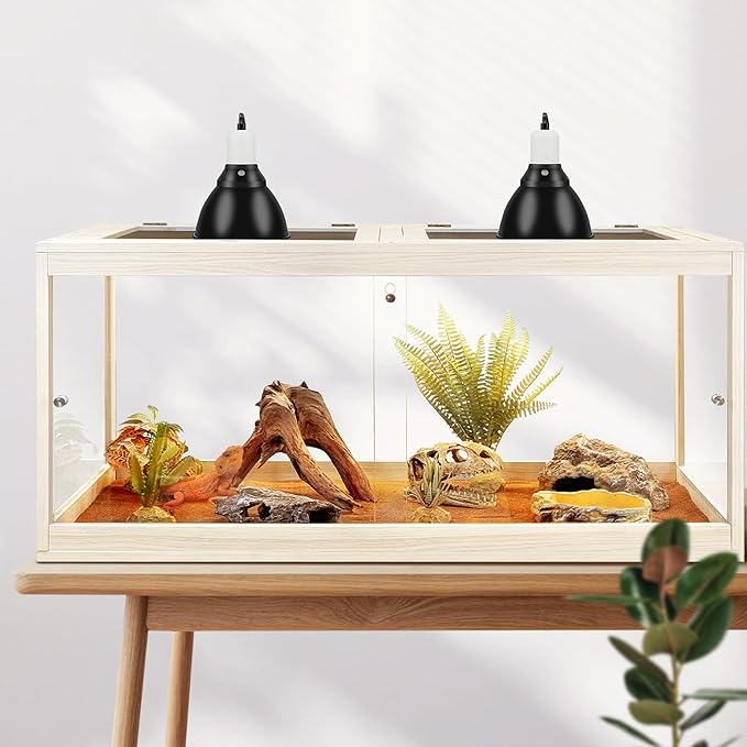 Tempered Glass Bearded Dragon Tank 81 Gallon, Lizard Tank, Reptile Tank with Metal Mesh Roof Door, Snake Tank with Lock Design, 48" Long, Oak