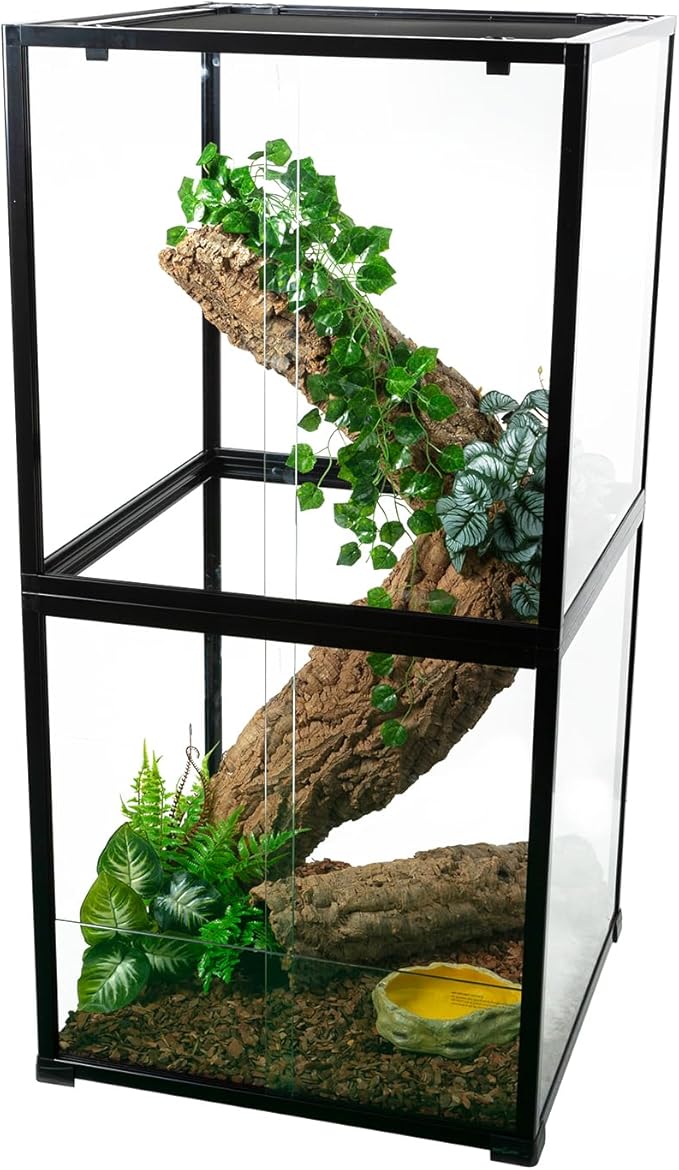 REPTIZOO 120 Gallon Tall Reptile Terrarium 24" x 24" x 48" Large Tempered Glass Reptile Tank, Front Opening Chameleon Cage with Top Screen Ventilation(Knock-Down)