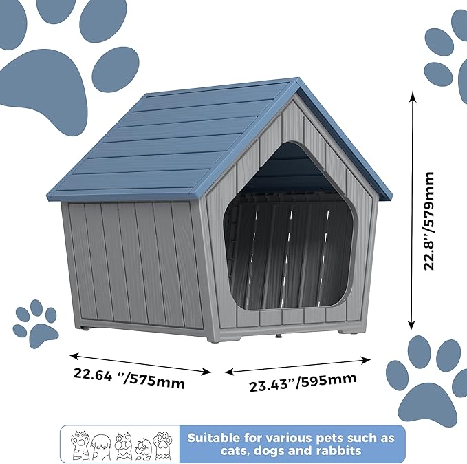 DRATO Outdoor Waterproof Cat House,23.43×22.64×22.8 Inches,Insulated Cat Shelter Feral for All Seasons,Easy to Assemble,Suitable for Cats and Small Dogs (Blue, 23.43×22.64×22.8 Inches)