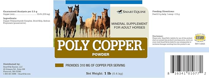SmartEquine Poly Copper | Equine Horse Coat Supplements for Skin | Vitamins & Minerals Supplements for Horses Bones and Metabolism | 1 lb Jar