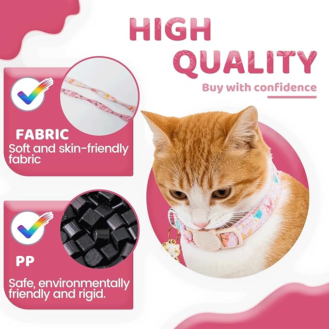 Elegant little tail 2 Pack Cat Collar- Easter Cat Collars Breakaway with Bell Pendant Wedding Kitten Boy Girl Safety Adjustable 7-12 Inch Collar for Small Cats Puppy