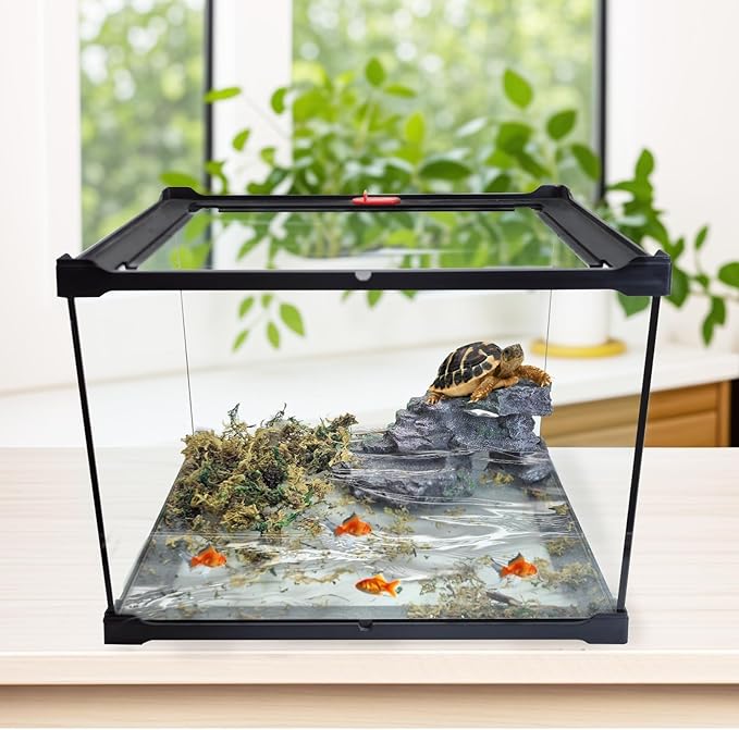PINVNBY Turtles Basking Platform Reptile Hides and Caves Resin Dock for Aquarium Hideout Terrarium Tank Accessories for Small Reptiles, Amphibians, and Fish