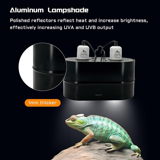 Dual Reptile Light Fixture Deep Dome,Max 150W,UV Lamp Fixture Dual Lamp Cap for Reptiles Terrarium with Two Independent Switches Heat Lighting Lamp Kit.