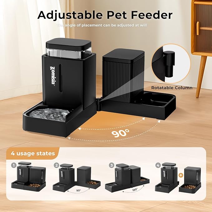 Gravity Cat Feeder and Water Dispenser, 2 in 1 Automatic Cat Feeder with 180 Degree Rotatable, 2 Pack Large Capacity Self Feeding for Small Medium Dog Puppy Kitten, Grey, 0.8 Gallon x 2
