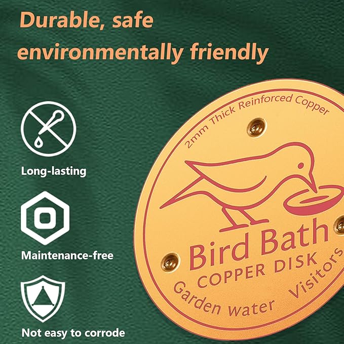 2 Pcs Bird Bath Copper Disk, 2mm Thick Reinforced Copper Cleaning Disk with Triple-Point Support, Purify Water All Year Round, Universal Fit for Outdoor Birdbaths, Bowl