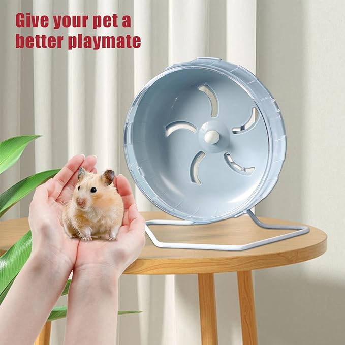 Hamster Wheel Silent, 8.3 Inch Large Gerbil Hedgehog Wheel, Adjustable Stand Quiet Spinner Syrian Hamster Running Wheels for Chinchilla Dwarf Pet Small Animals Cage Exercise, Blue
