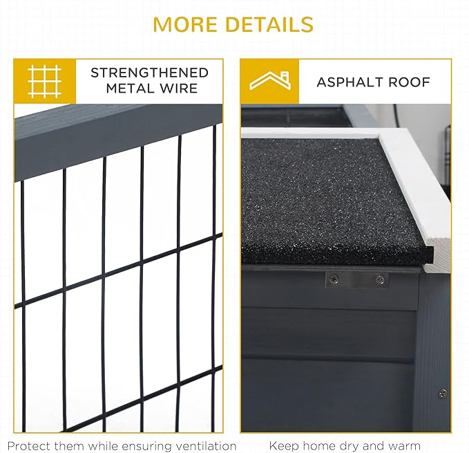 PawHut Rabbit Hutch Bunny Cage with Openable Main House, Indoor Outdoor Waterproof Rabbit House, Guinea Pig Cage for Rabbits, Chickens, Ducks, Small Animals with Three Ventilation Doors, Gray