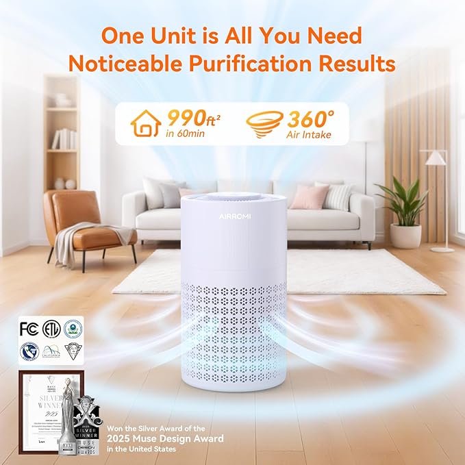 AIRROMI Air Purifier for Bedroom with A2001 Lavender Purple