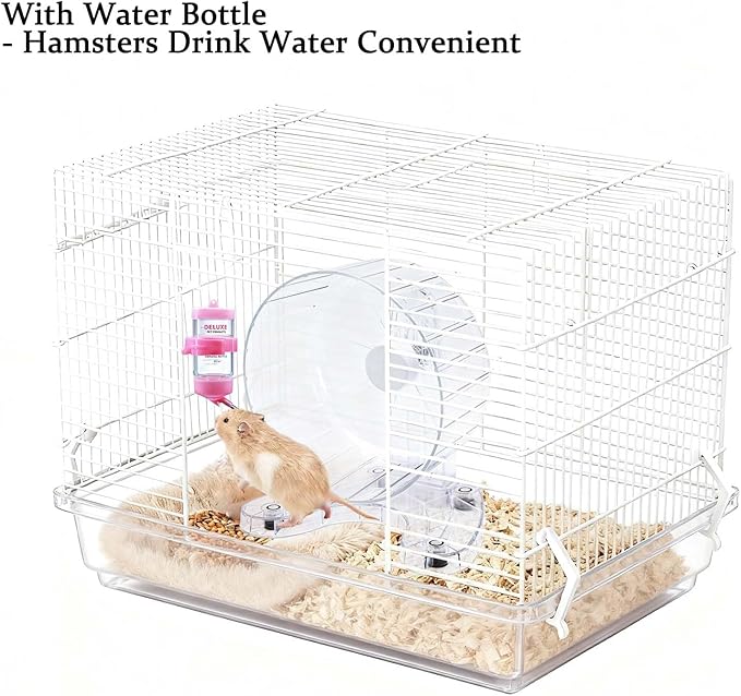 6.5" Super Silent Hamster Wheel with Stand & Water Bottle – Ultra Quiet Exercise Running Wheel for Gerbils, Syrian & Dwarf Hamsters, Chinchillas, Small Pets – Noiseless Spinning Design, Clear