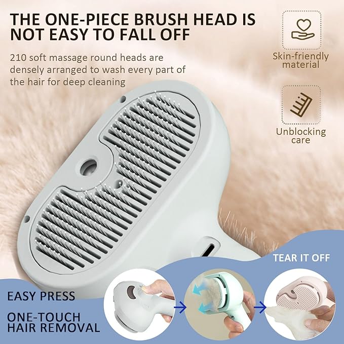 Fur Shower Brush for Dogs, 3 In 1 Self Cleaning Steamy Pet Brush, Pets Spray Hair Removal Comb - Anti-Static, Dog Grooming Tool With Steam | Skin-Friendly Design (Pink)
