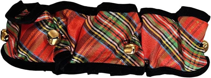 Huxley & Kent Ruff Pet Scrunchy | Shiny Christmas Plaid (Small) | Festive Christmas/Holiday Neckwear for Dogs/Cats | Fun Stretchable Costume Accessory | Soft Collar with Bells